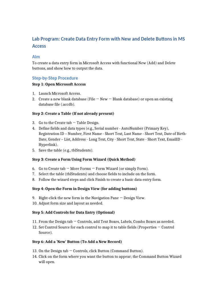 MS Access Data Entry Form Guide | PDF | Microsoft Access | Databases