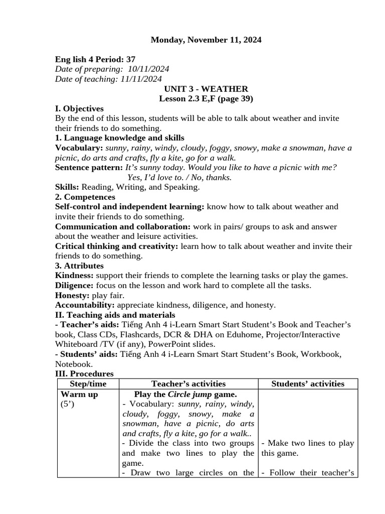 Weather Vocabulary and Activities Lesson | PDF | Vocabulary | Learning