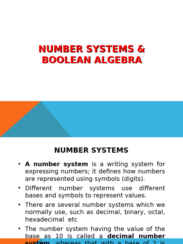 Number Systems and Boolean Algebra Basics | PDF | Boolean Algebra ...