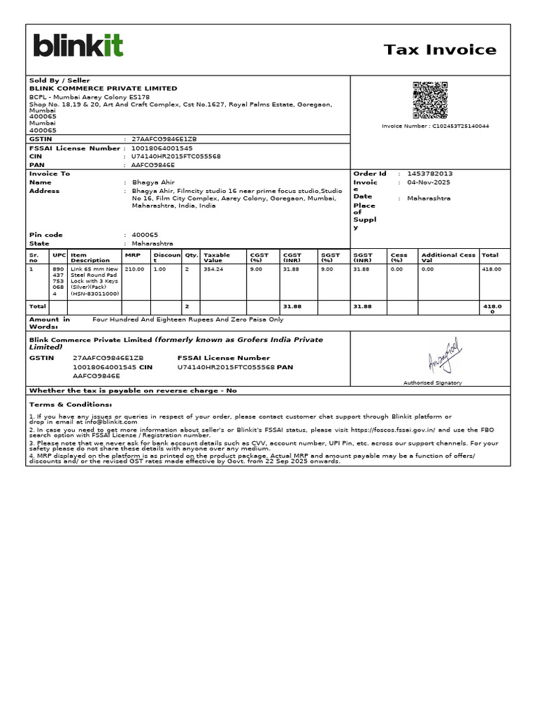 ForwardInvoice ORD68117582988 | PDF | Economy Of India | Taxation