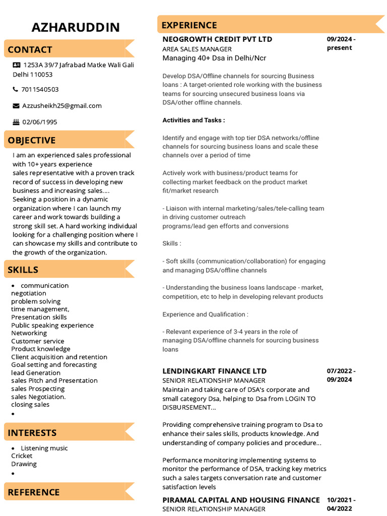 Azhar Resume | PDF | Insurance | Sales