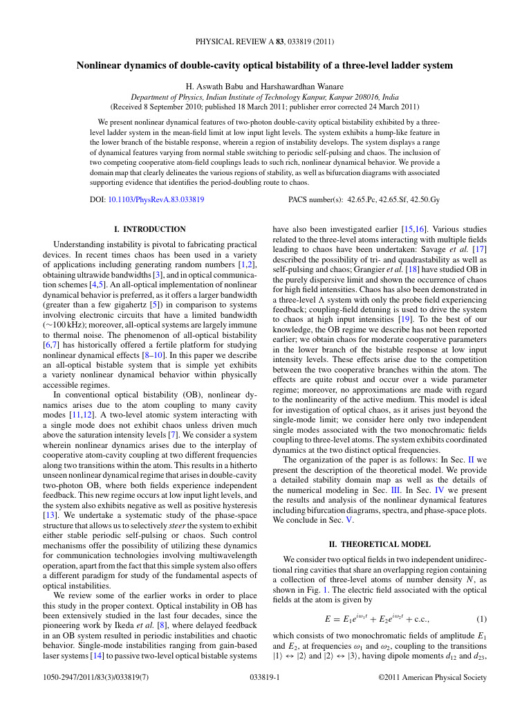Nonlinear Dynamics in Optical Bistability | PDF | Chaos Theory ...