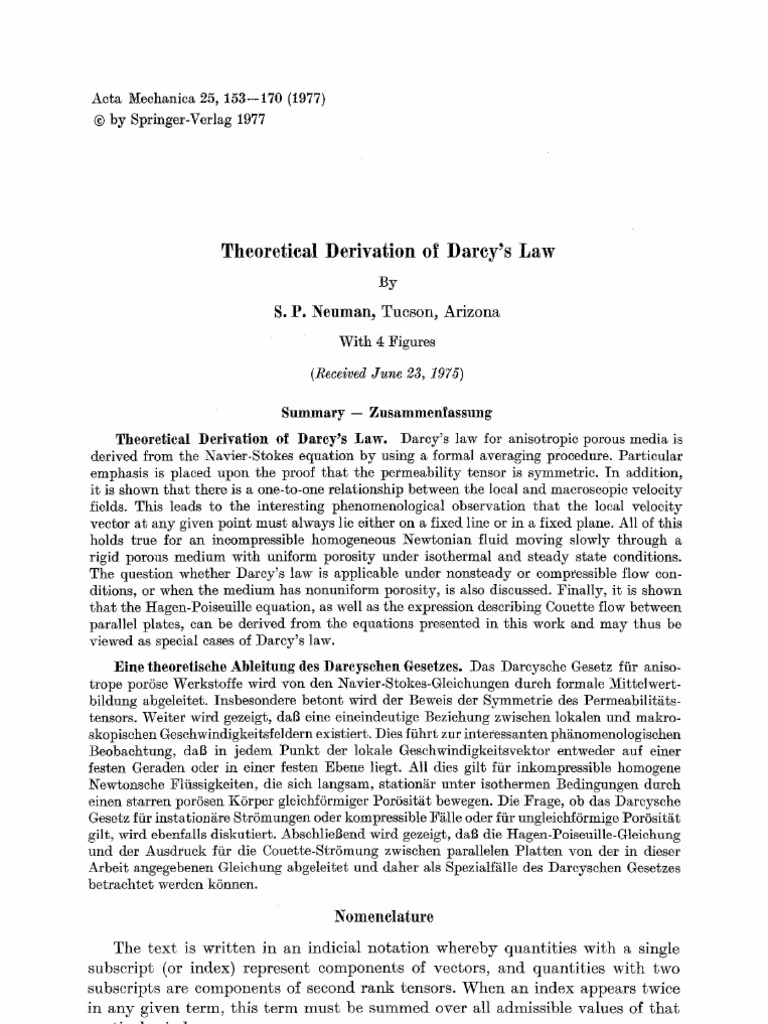 Theoretical Derivation of Darcy's Law | PDF | Euclidean Vector ...