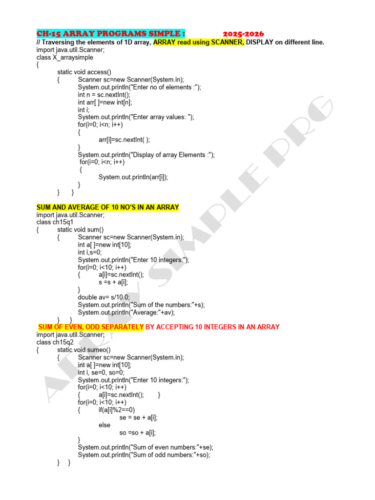 Java Array Programs: Sum & Average | PDF | Computer Programming ...