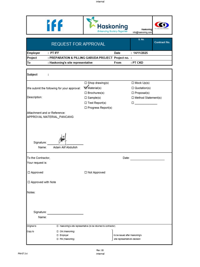 Material Approval Request for Garuda Project | PDF