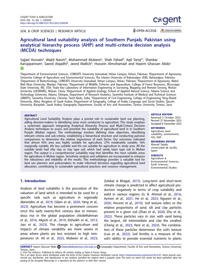 Land Suitability Analysis for Agriculture | PDF | Agriculture | Soil
