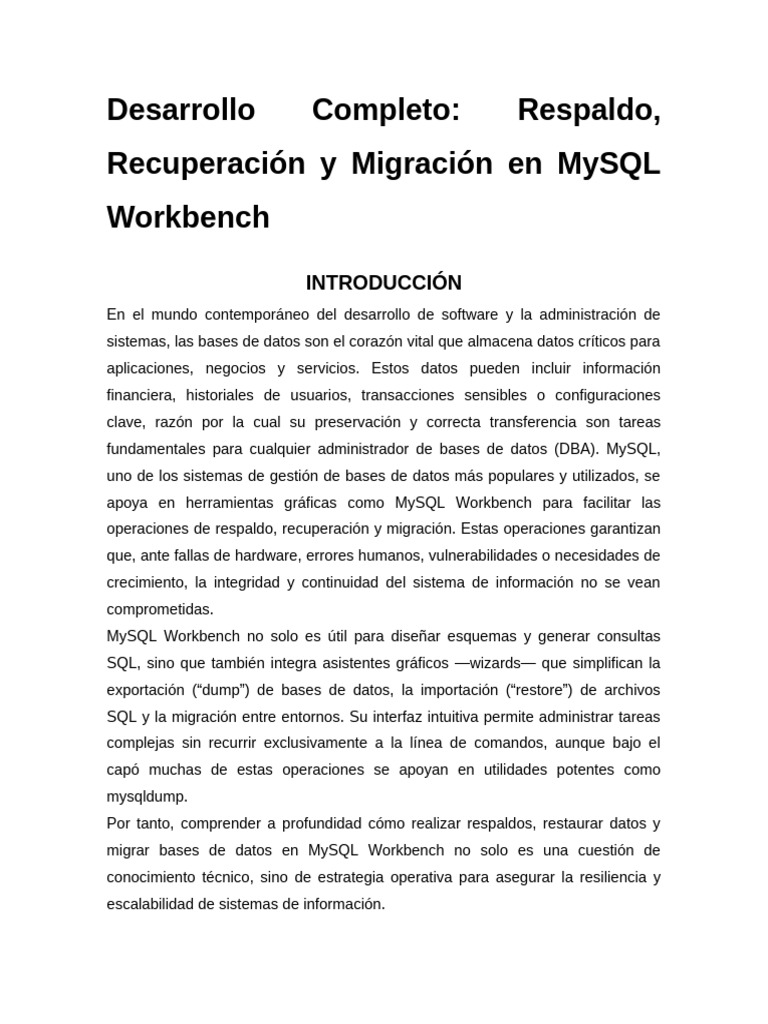 Respaldo y Migración en MySQL Workbench | PDF | Mi sql | Bases de datos