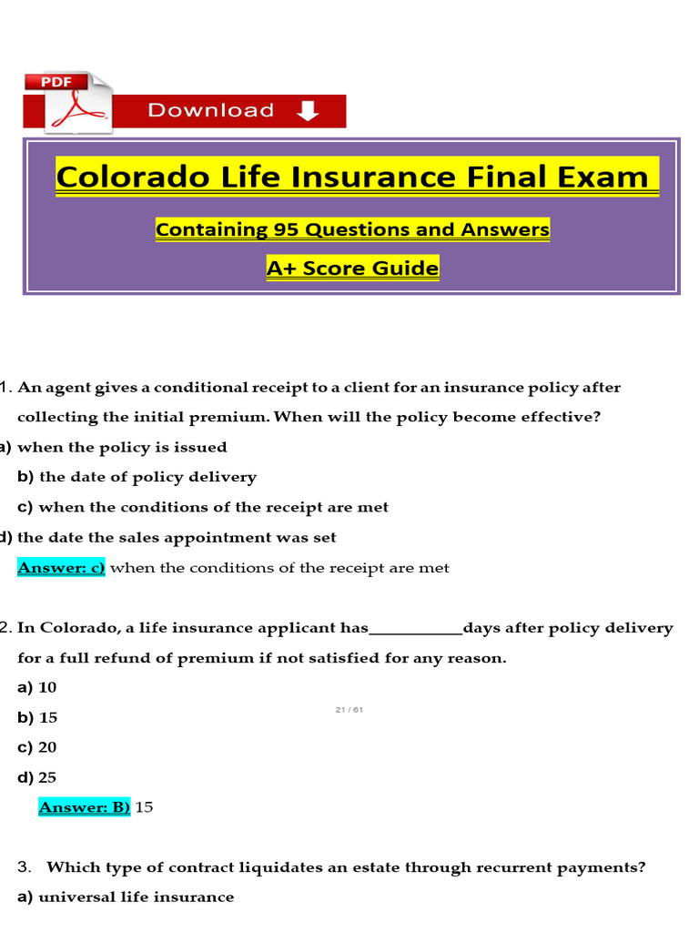 Colorado Life Insurance Exam Guide | PDF | Cost Of Living | Life Insurance