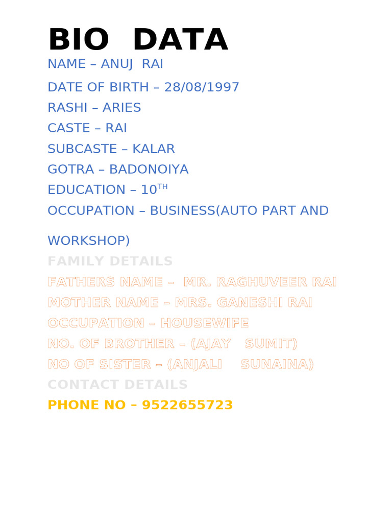 Anuj Rai: Personal Bio Data Summary | PDF