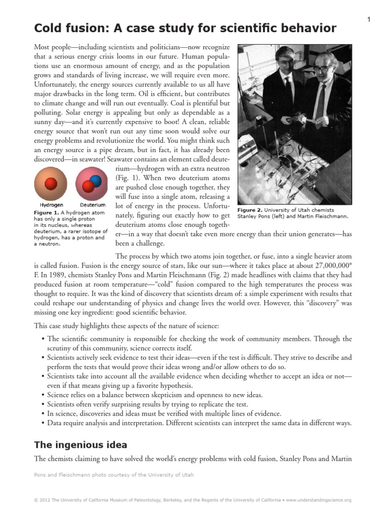 Cold Fusion: Pons and Fleischmann's Experiment | PDF | Nuclear Fusion ...