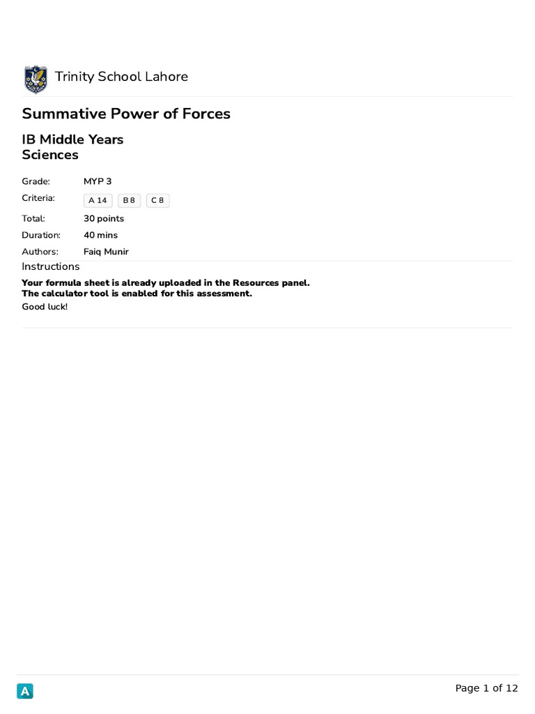 Understanding Forces in Motion: MYP 3 Science | PDF | Force | Weight