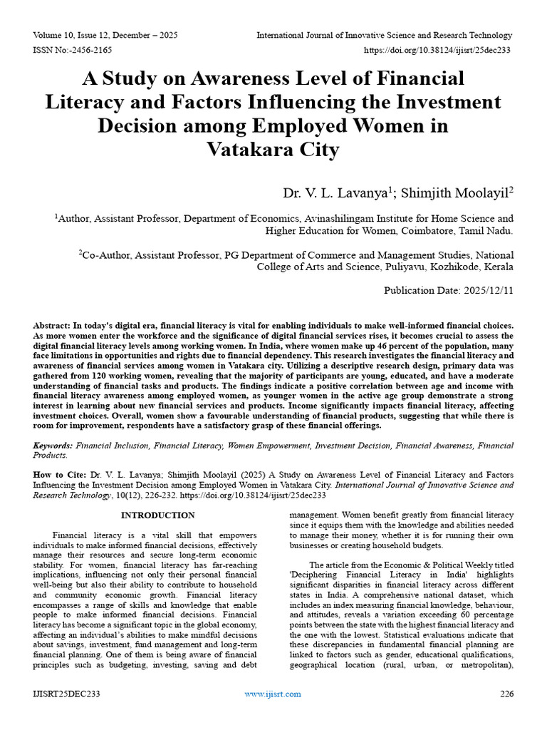 A Study On Awareness Level of Financial Literacy and Factors ...
