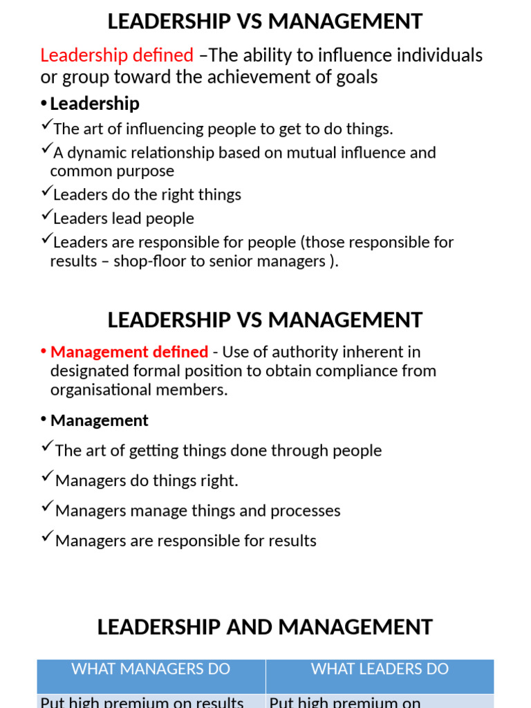 Leadership vs Management Explained | PDF | Leadership | Social Psychology