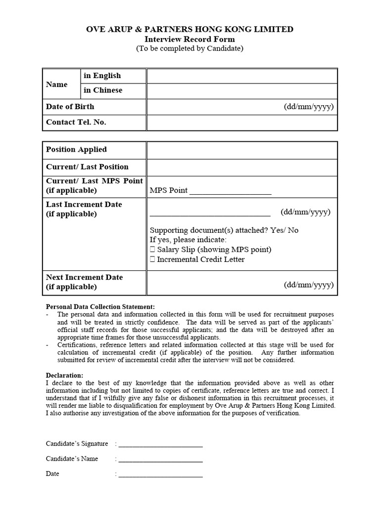 Ove Arup Candidate Interview Form | PDF | Crimes | Crime & Violence