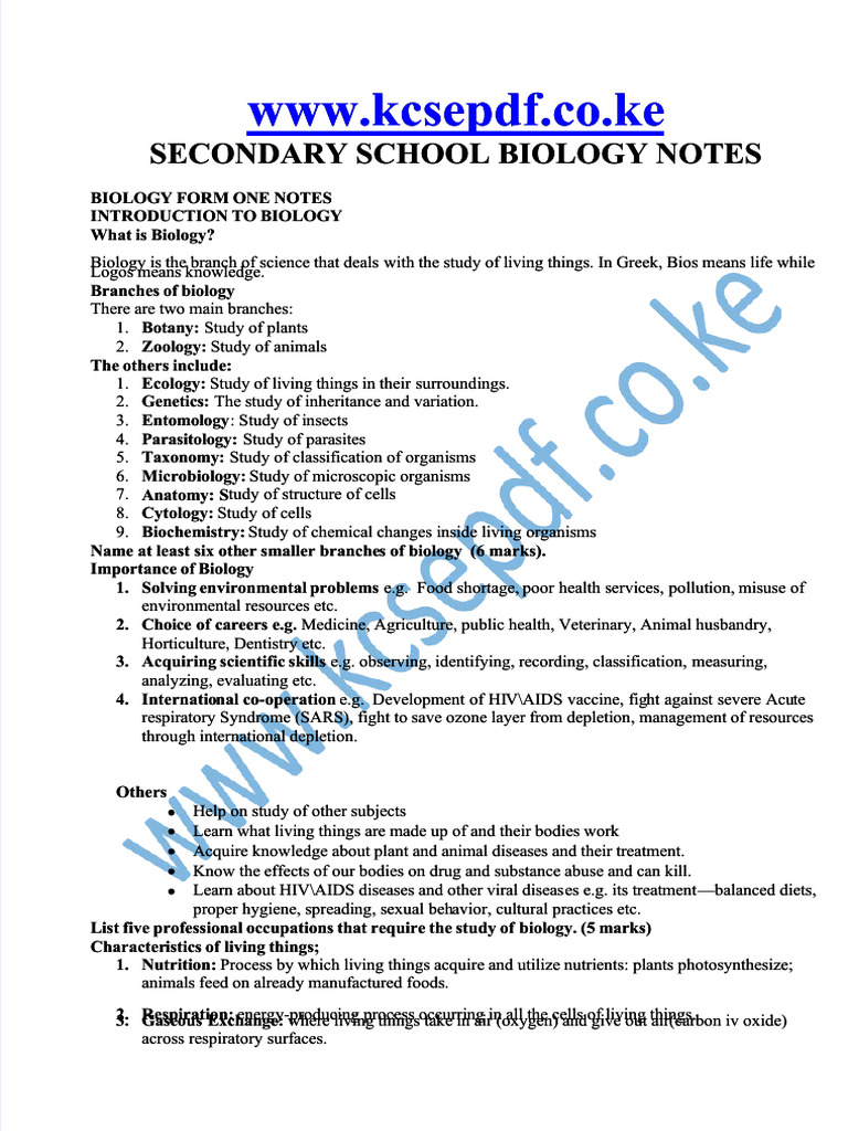 Secondary School Biology Overview | PDF | Osmosis | Tissue (Biology)