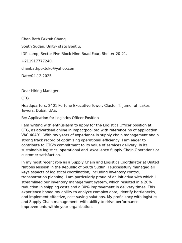 Logistic Officer Cover Letter. | PDF