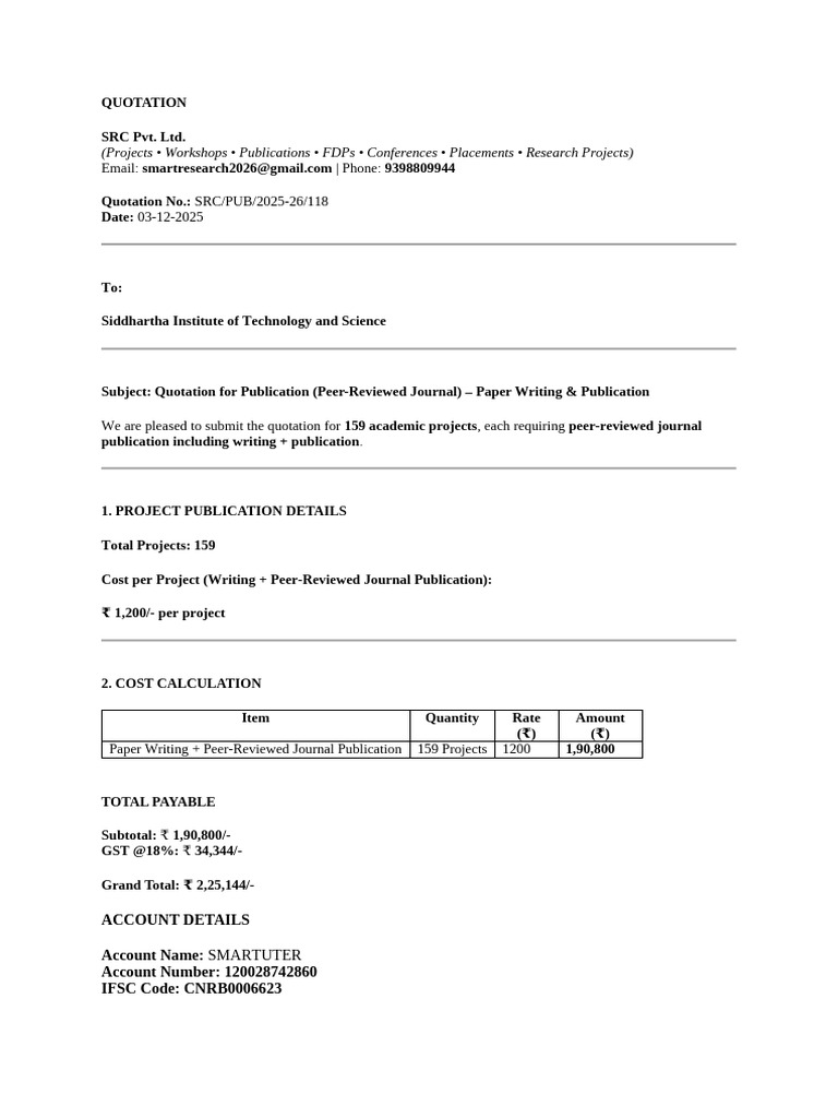 Quotation for Academic Publication Services | PDF