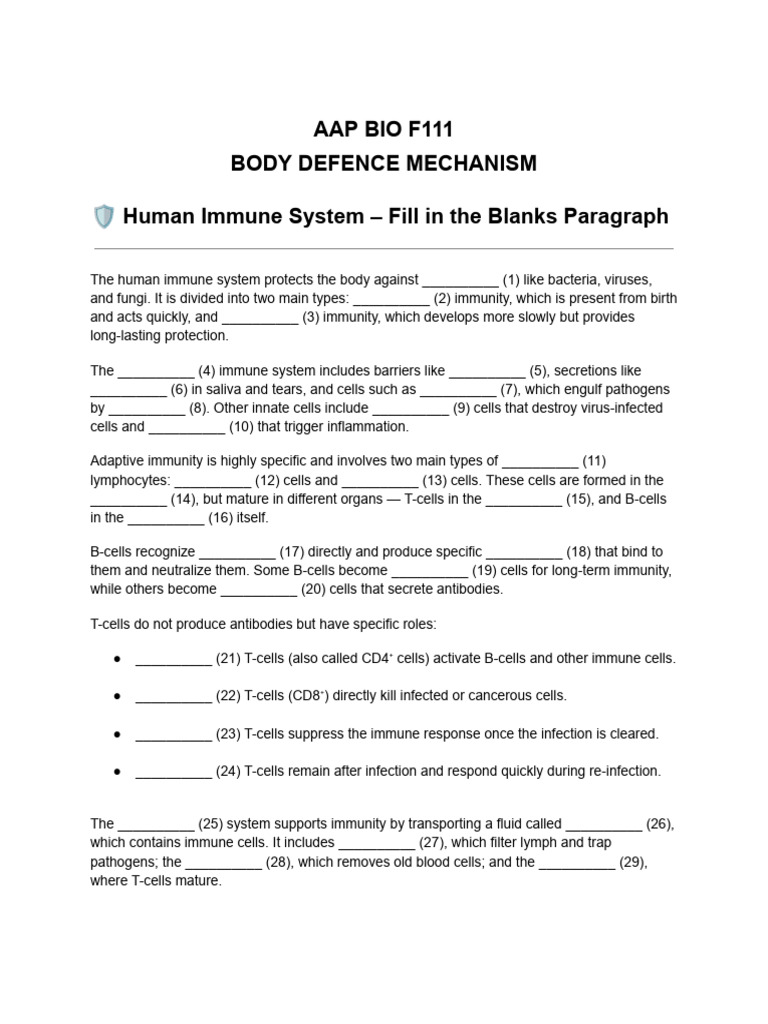 Human Immune System Overview Quiz | PDF | Immune System | White Blood Cell