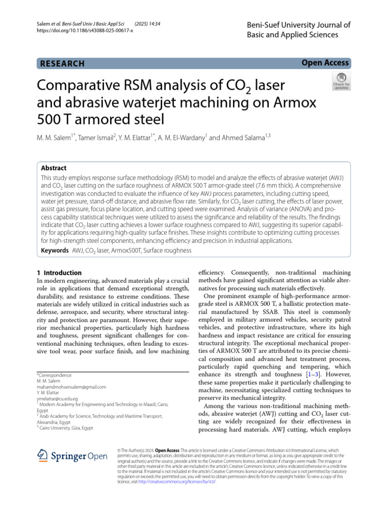 RSM Analysis of CO2 Laser vs AWJ on Armox 500T | PDF | Coefficient Of ...