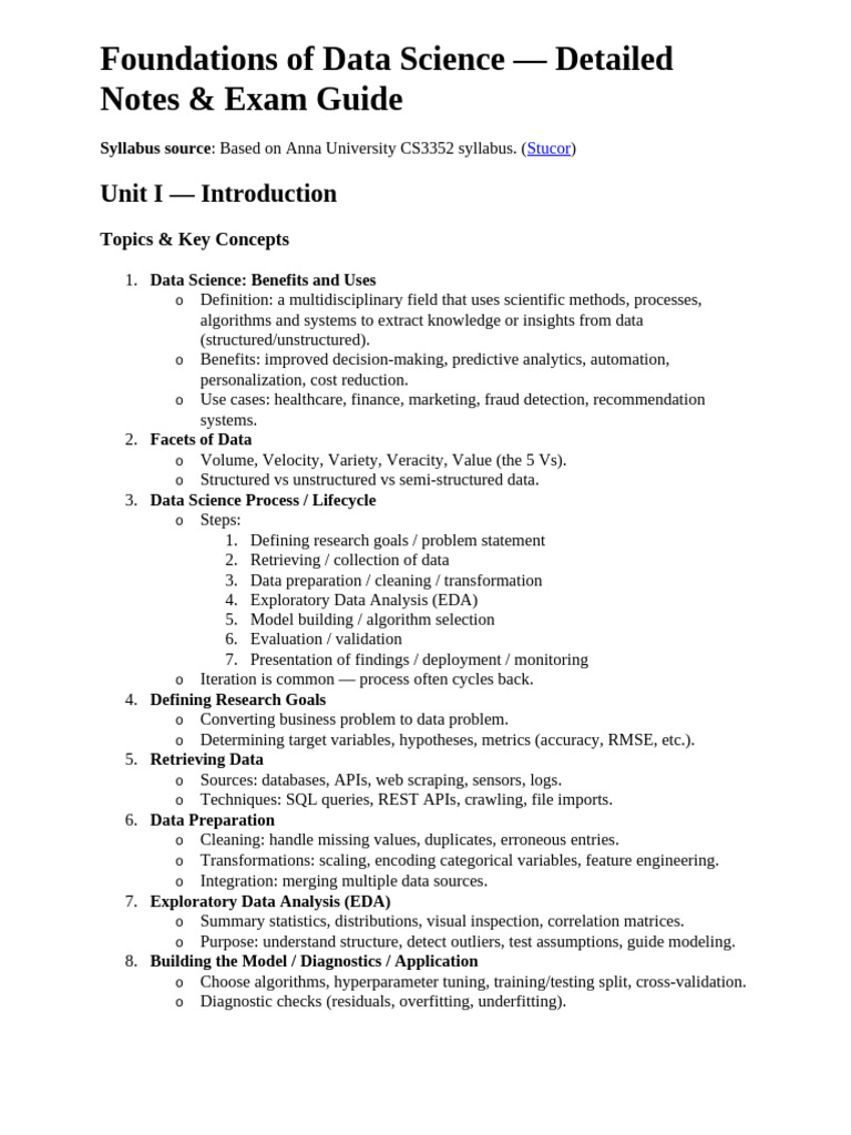 Data Science Exam Guide & Notes | PDF | Normal Distribution ...