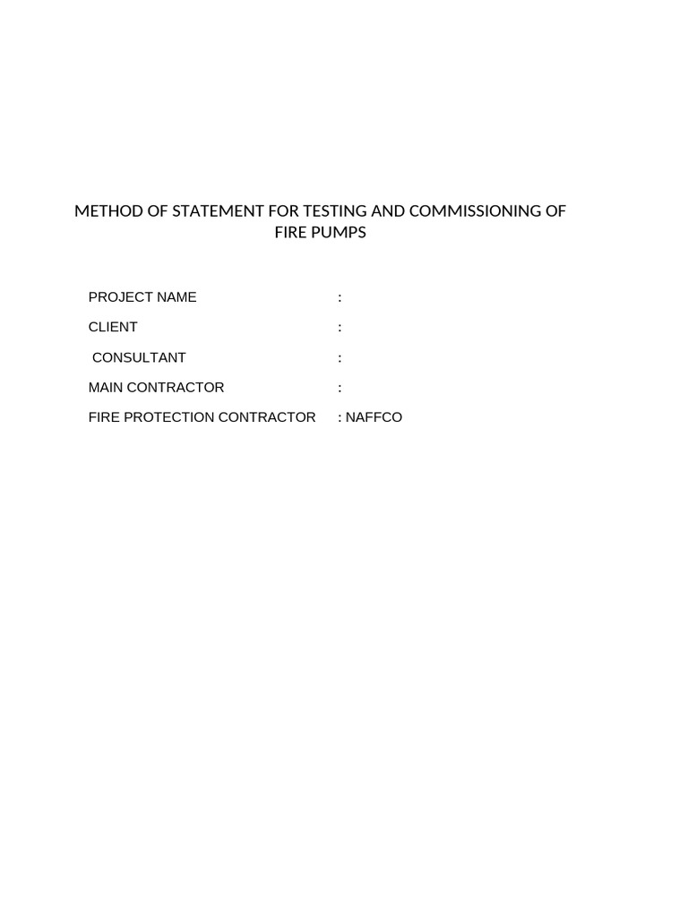 Method Statement of Fire Pumps Without Logo | PDF | Pump | Valve