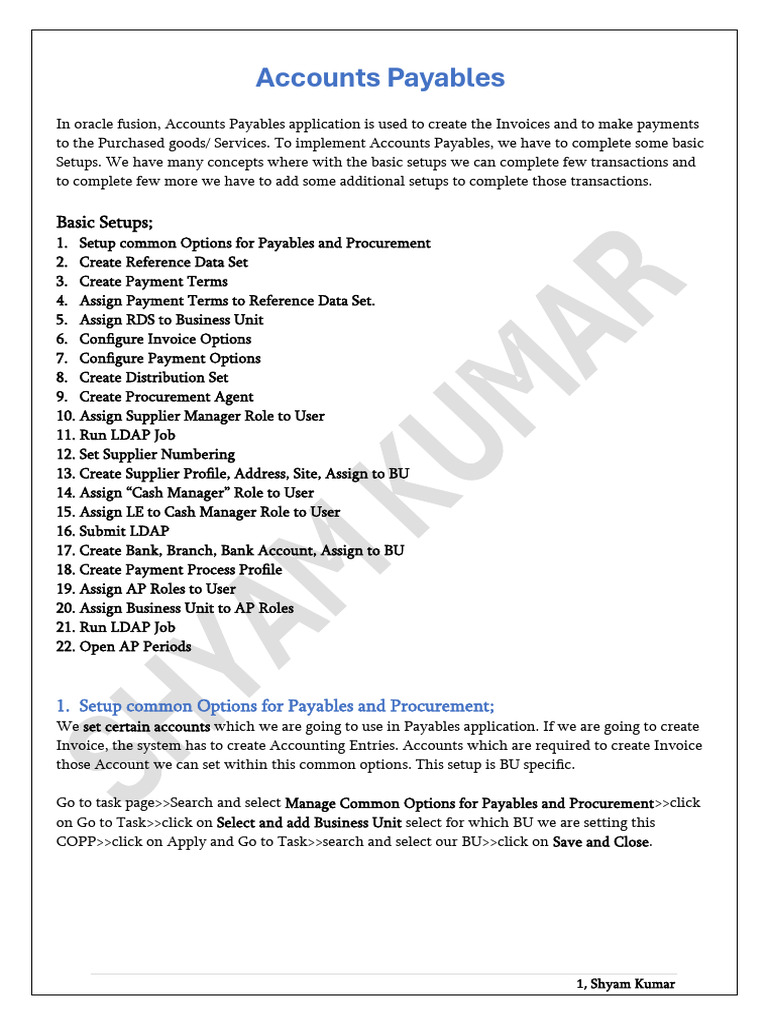 Oracle Fusion Accounts Payables Setup Guide | PDF | Accounts Payable ...