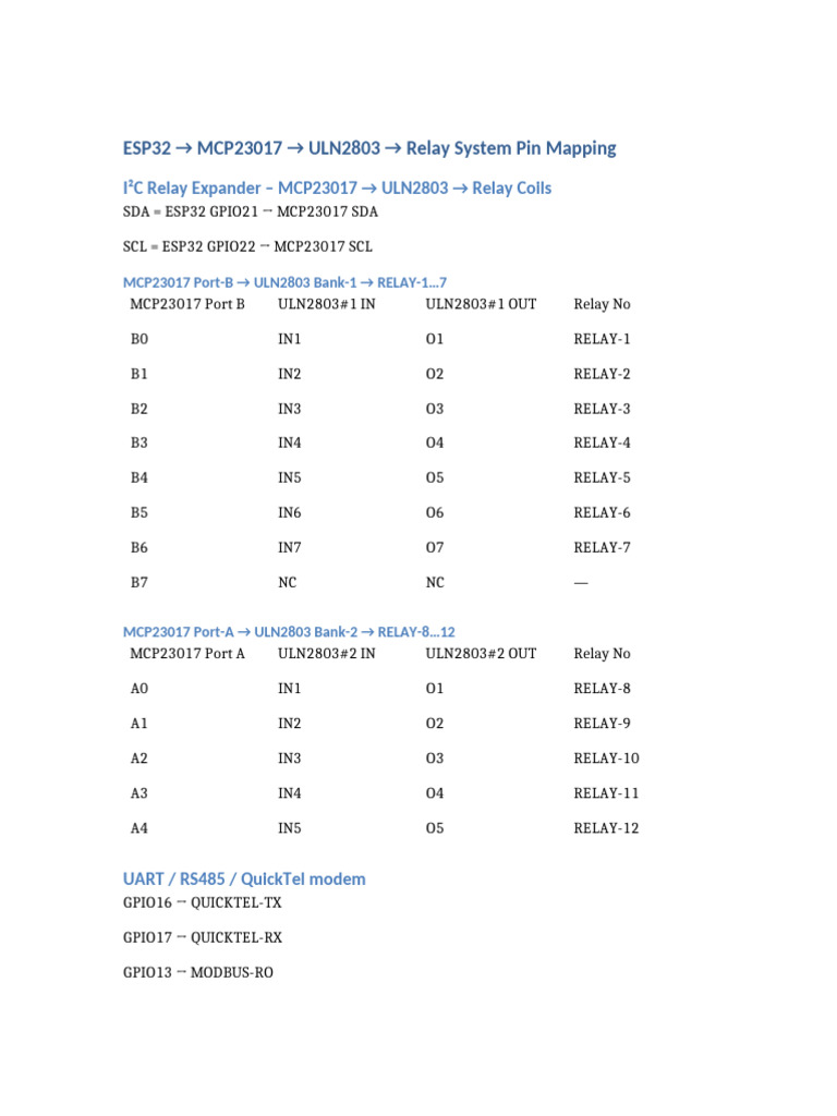 ESP32 Relay System Pin Mapping Guide | PDF