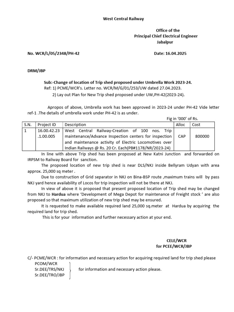 Trip Shed Location Change Proposal WCR | PDF | Railway Companies ...