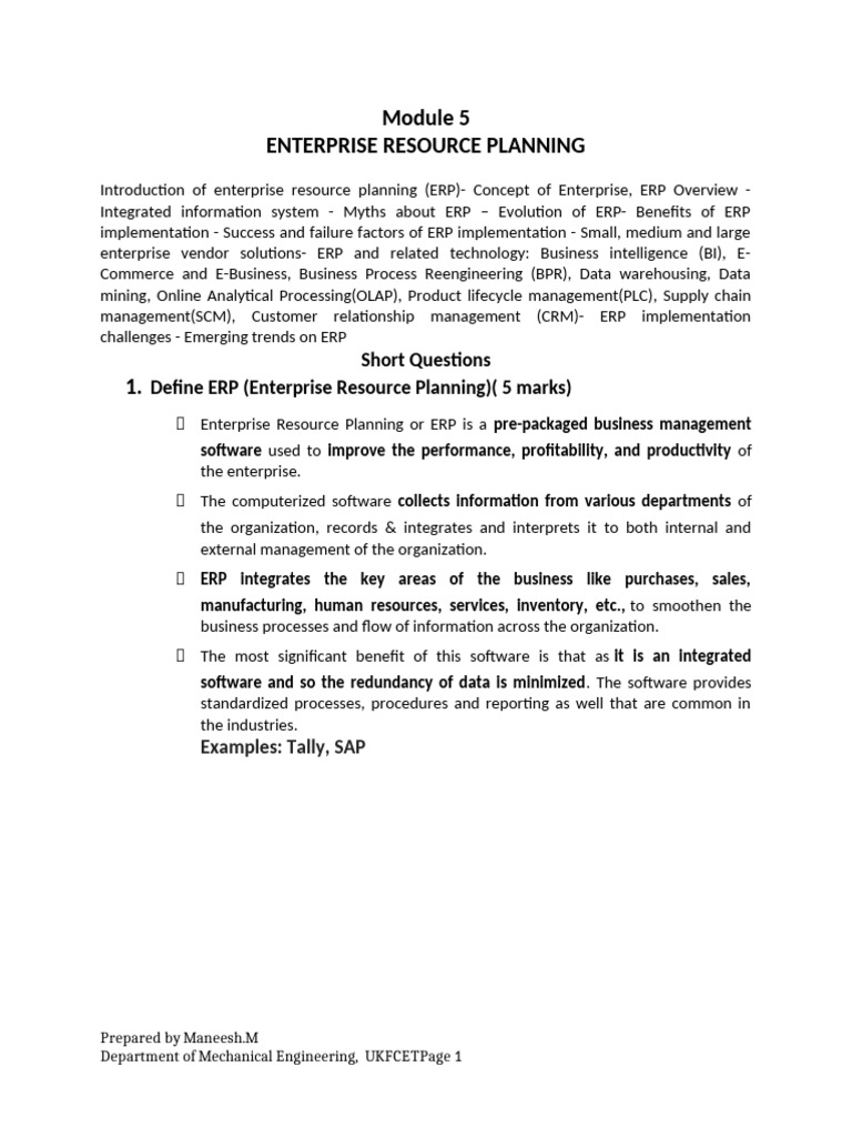 Understanding Enterprise Resource Planning (ERP) | PDF | Enterprise ...
