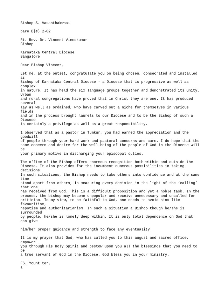 Extracted Bishop Vasanthakumar Letter | PDF | Bishop | Diocese