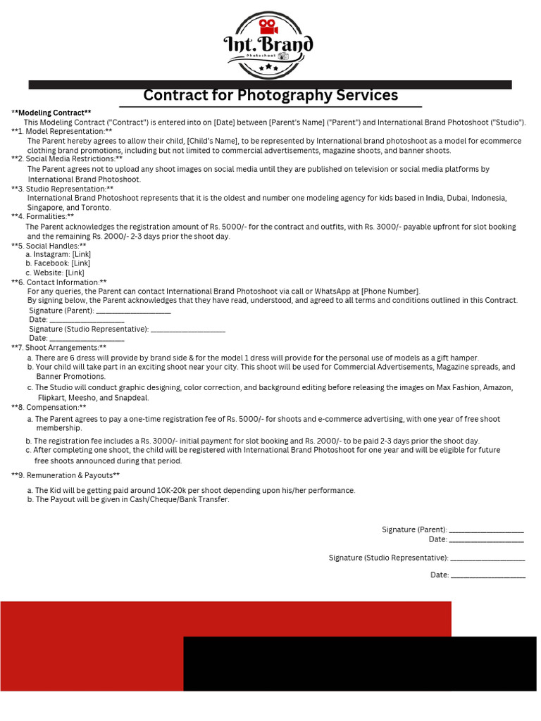Child Modeling Contract for Photoshoots | PDF