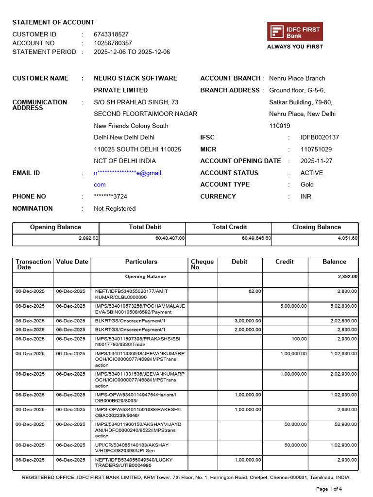 Account Statement for Neuro Stack Software | PDF | Service Industries ...