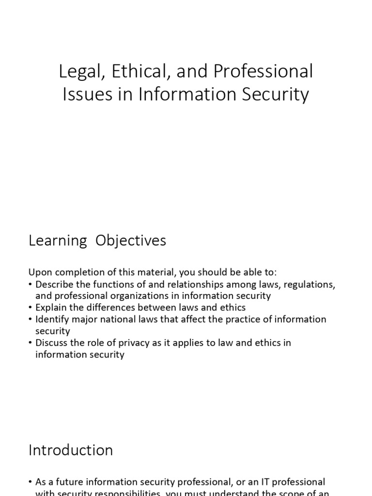 Legal and Ethical Issues in Info Security | PDF | Information Security ...