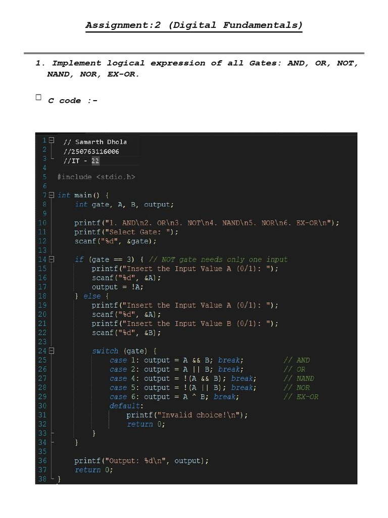 C Code for Digital Logic Functions | PDF