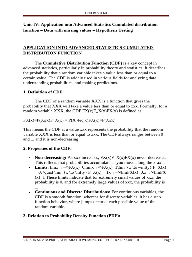 Advanced Statistics: CDF Explained | PDF | Probability Distribution ...