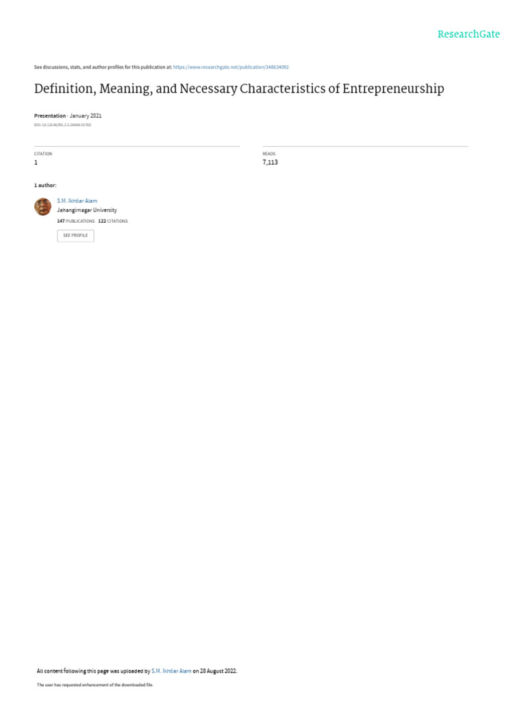 Characteristics and Definition of Entrepreneurship | PDF ...