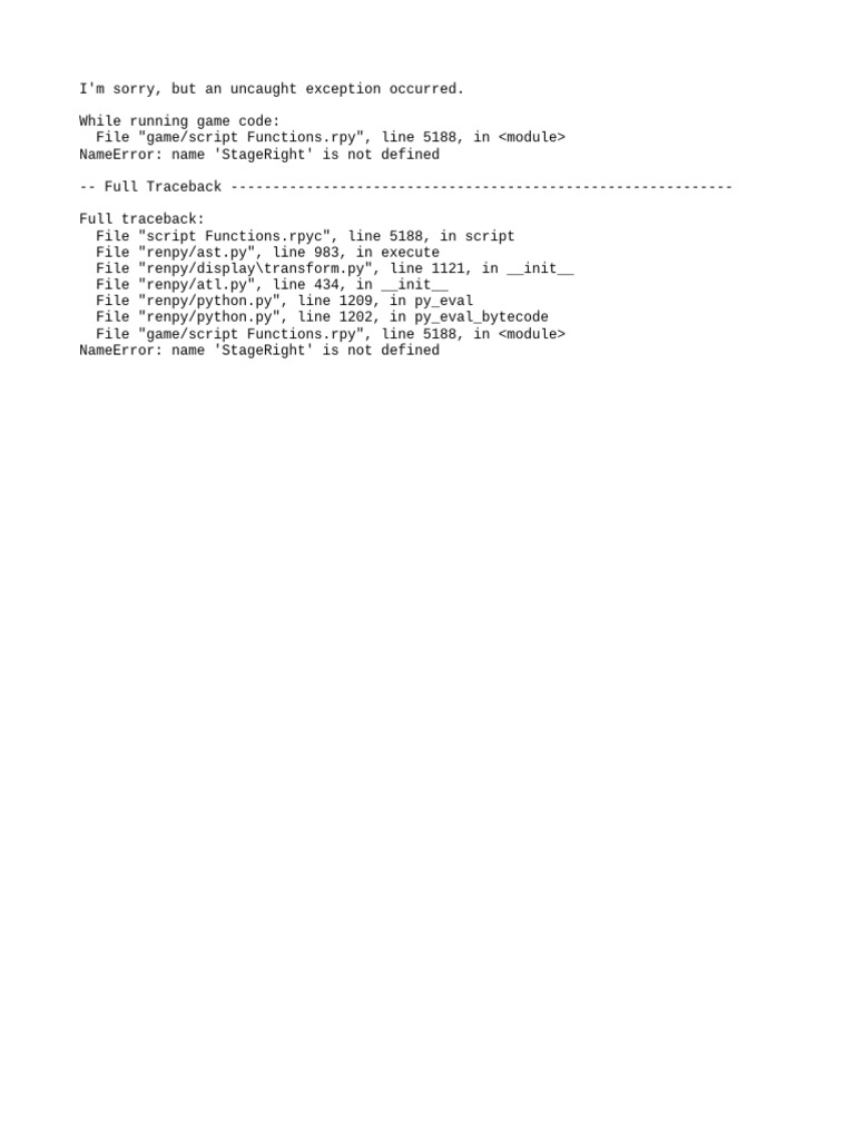 Ren'Py NameError: StageRight Issue | PDF