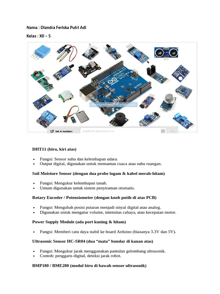 Sensor dan Modul Arduino untuk Otomatisasi | PDF