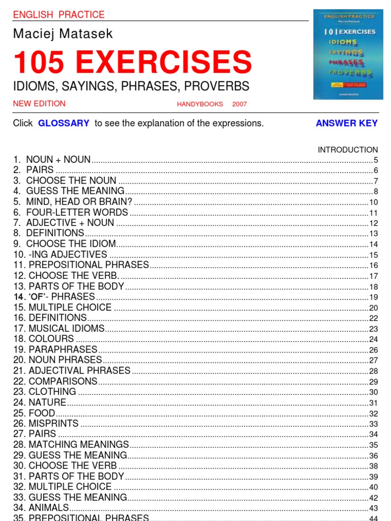 101 Exercises Idioms Sayings Phrases Proverbs English Practice | PDF ...