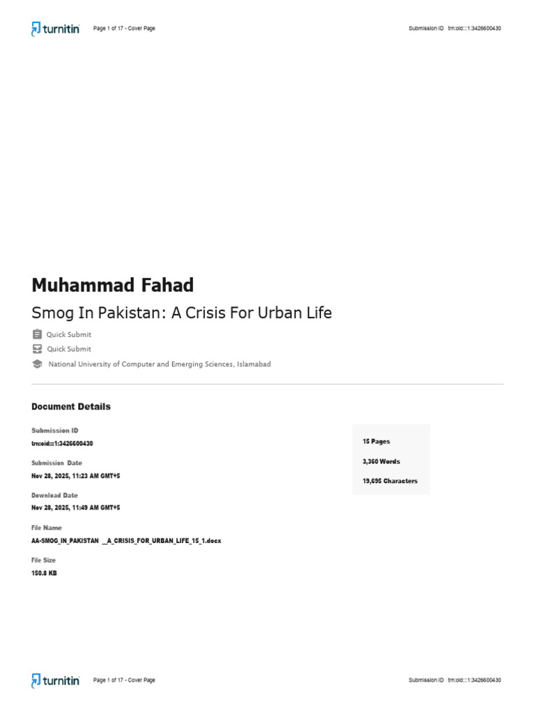 Smog Crisis in Pakistan: Urban Impact | PDF | Air Pollution | Smog