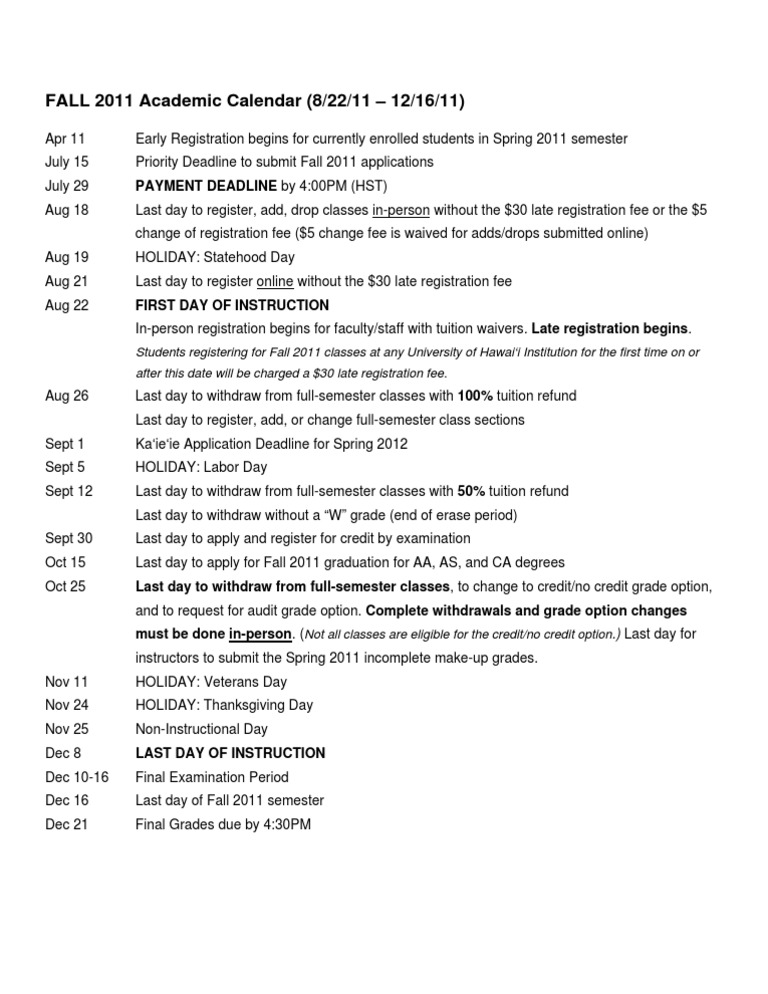 Fall 2011 Academic Calendar Overview | PDF | Career & Growth | Finance ...