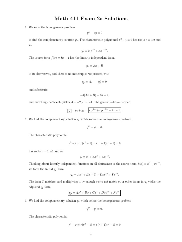 Math 411 Exam 2a Solutions Explained | PDF | Eigenvalues And ...