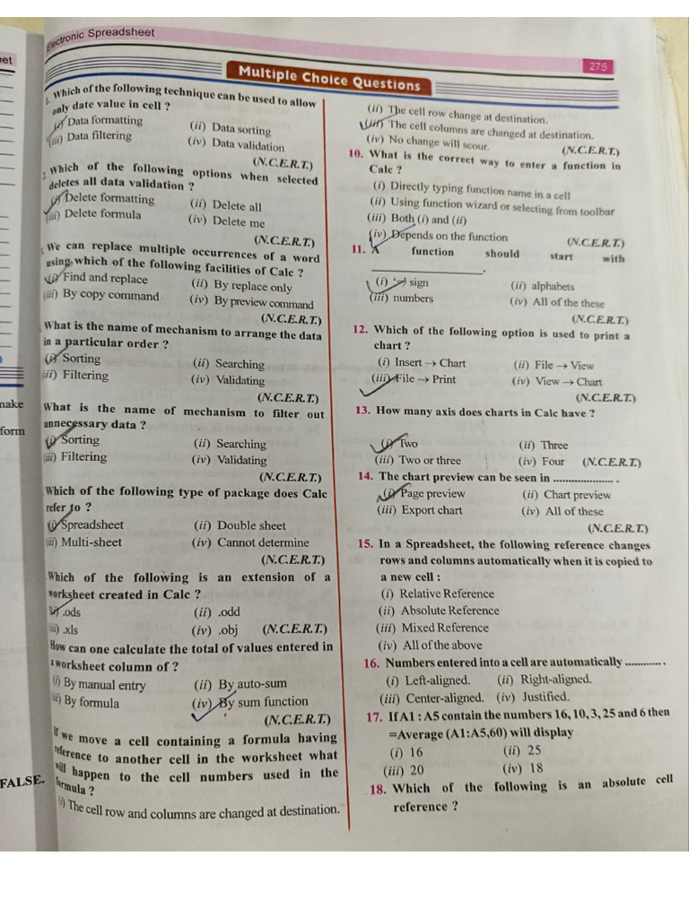PDF of Electronic Spreadsheet Class 9 | PDF
