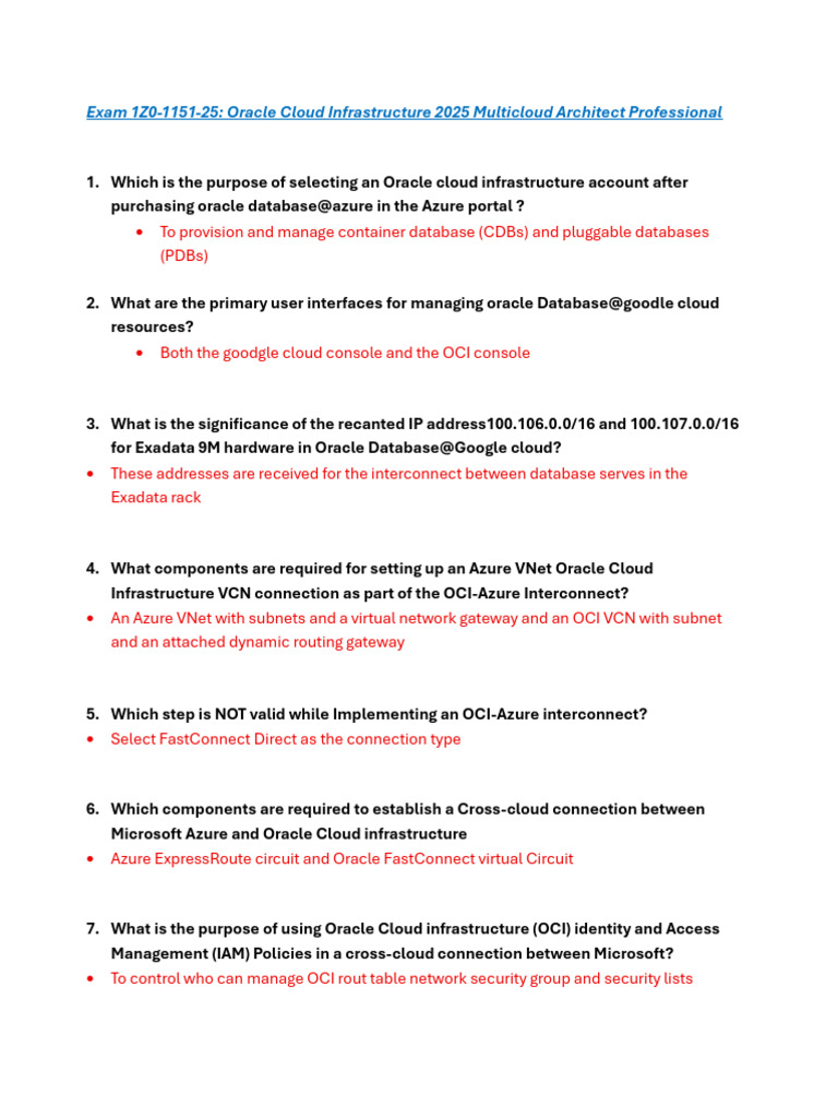 Oracle Multicloud Exam Dumps 2025 | PDF | Cloud Computing | Microsoft Azure
