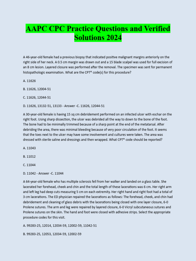 AAPC CPC Practice Questions 2024 | PDF | Clinical Medicine | Medical ...