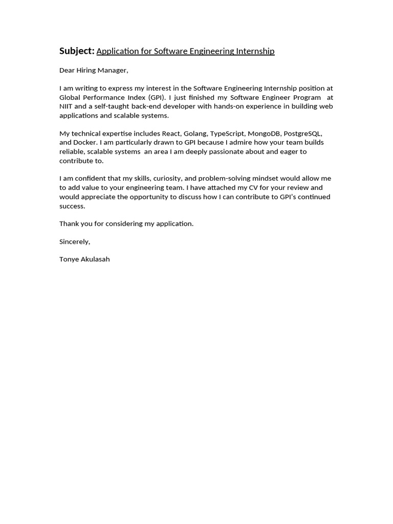 Software Engineering Internship Application | PDF