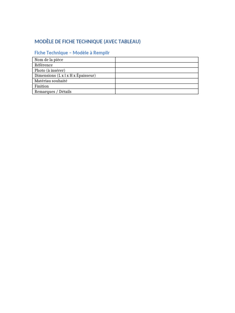 Modèle de Fiche Technique à Remplir | PDF
