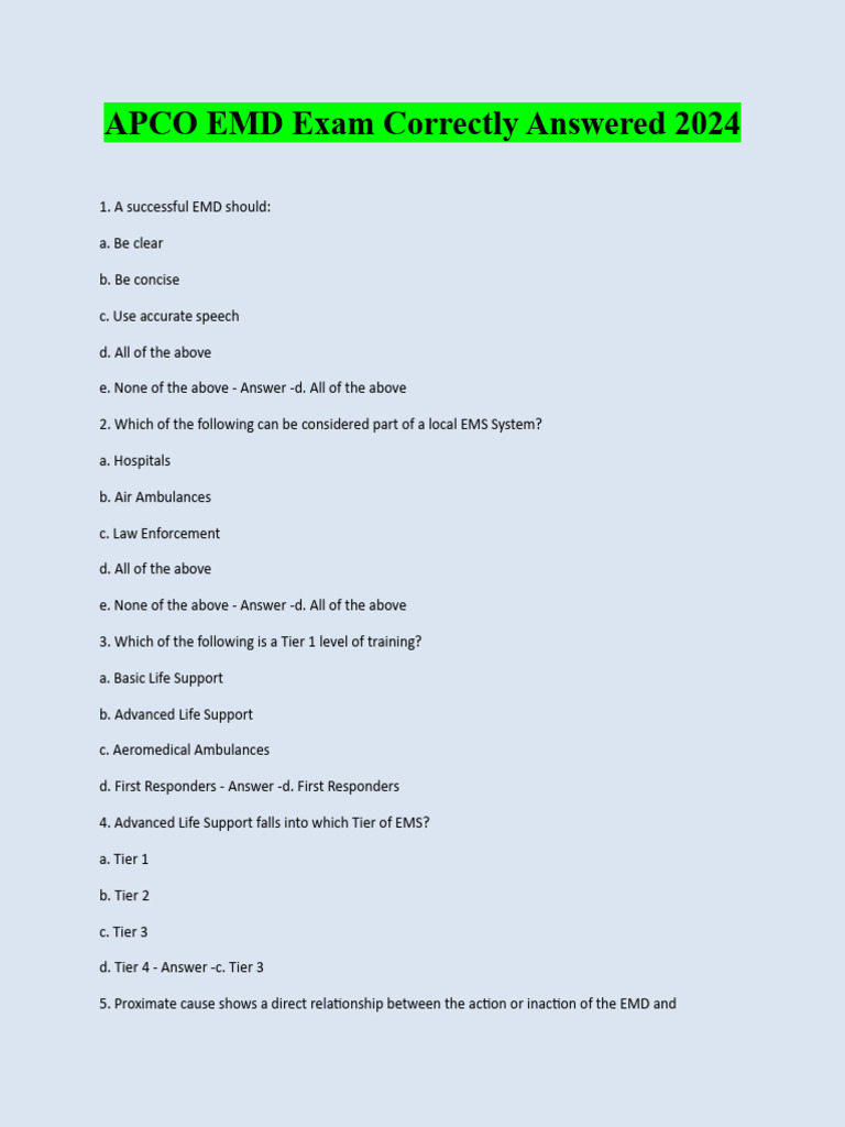 APCO EMD Exam Answers 2024 | PDF | Major Trauma | Shock (Circulatory)