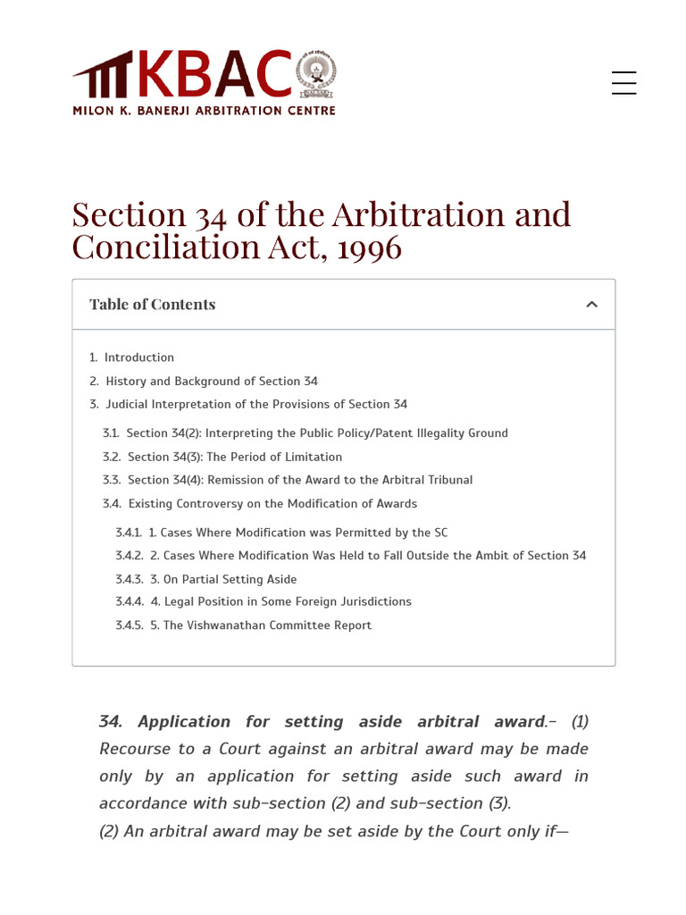 Section 34 of the Arbitration and Conciliation Act, 1996 | PDF ...