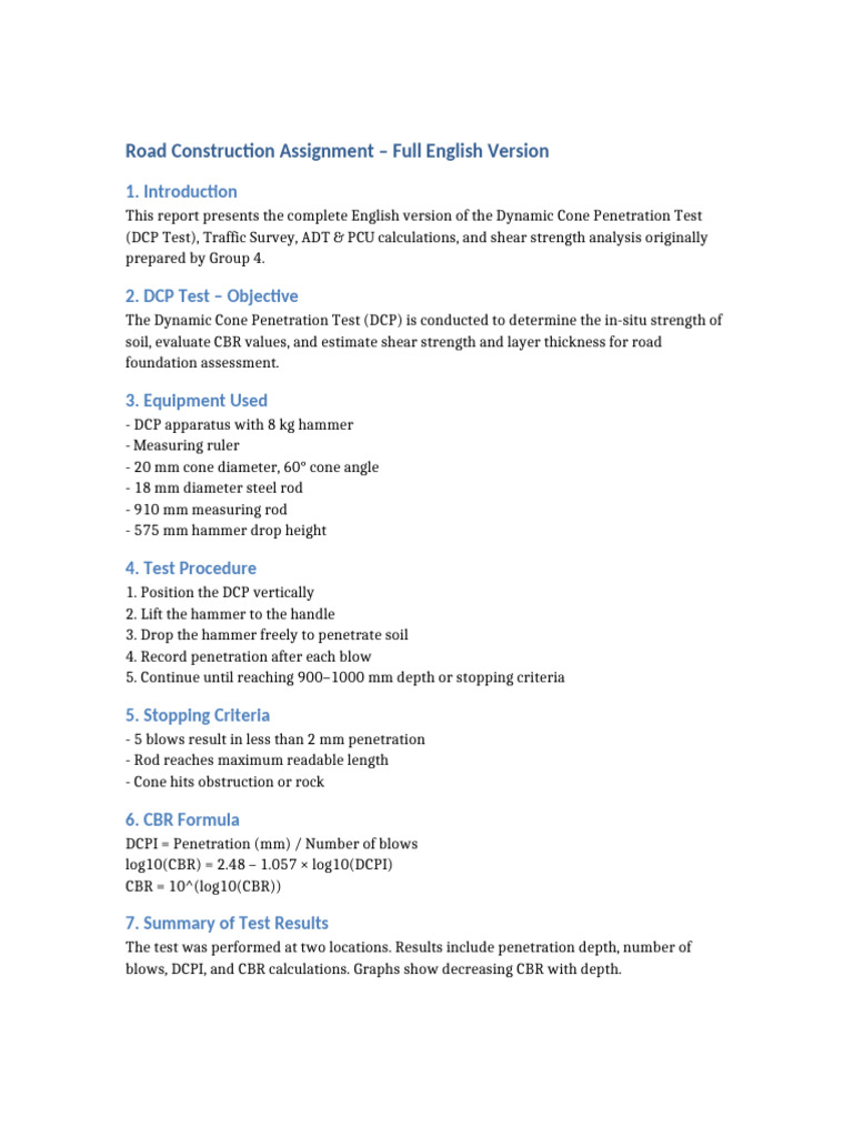 Dynamic Cone Penetration Test Report | PDF
